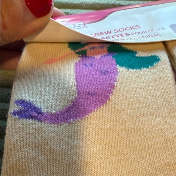 Comfy Kids Crew Socks Mermaids, Pink, Cream, Green Girls Shoe Size 12-6 Ages 6-8 - Picture 5 of 8
